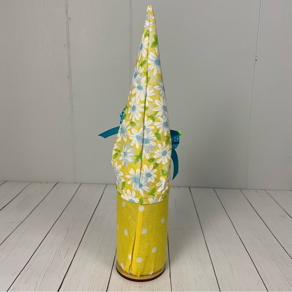 Handmade Gnome Daisy Yellow Polka Dot Fabric Multicolor Bow Tiered Tray Spring - Picture 6 of 11